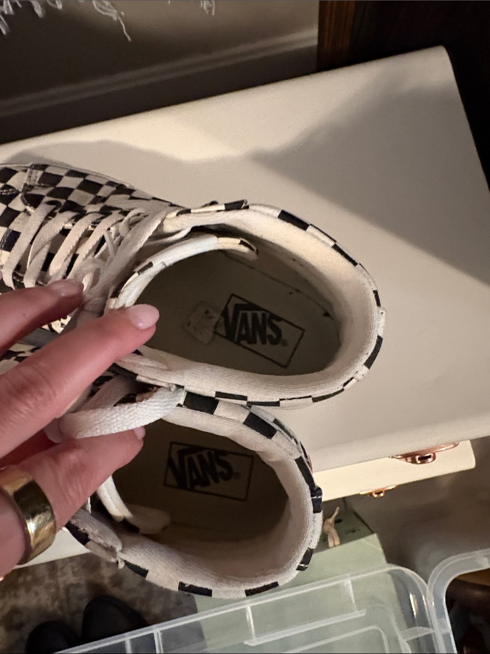 Vans High-Top Checkerboard Sneakers in Black and White - Picture 3 of 4